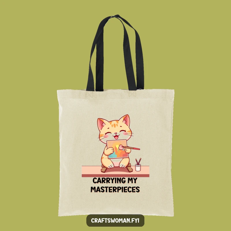 Funny Cat Painter Tote Bag: Carry Your Art Supplies with a Happy Cat, Great Funny Gift!