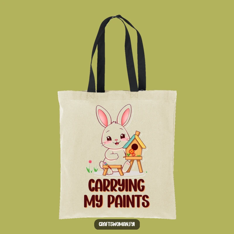 Funny Rabbit Painting Tote Bag: Carry Your Art Supplies with Joy