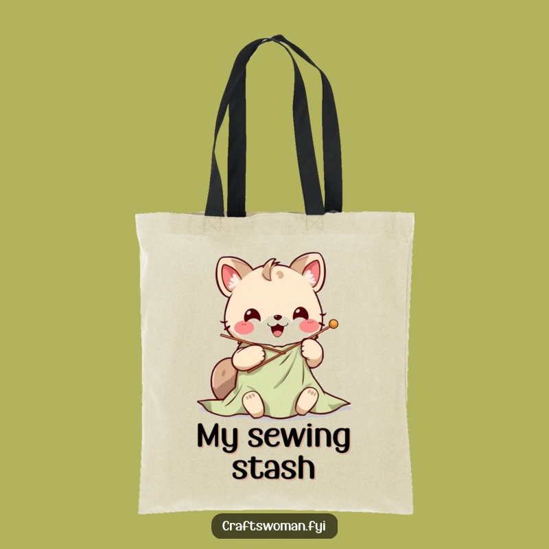 Funny Kawaii Stitching Tote Bag: Carry Your Craft Supplies in Style!