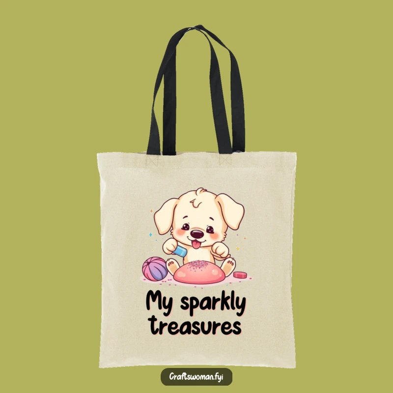 Funny Puppy Glitter Tote Bag - Sparkly & Hilarious Craft Carry-All